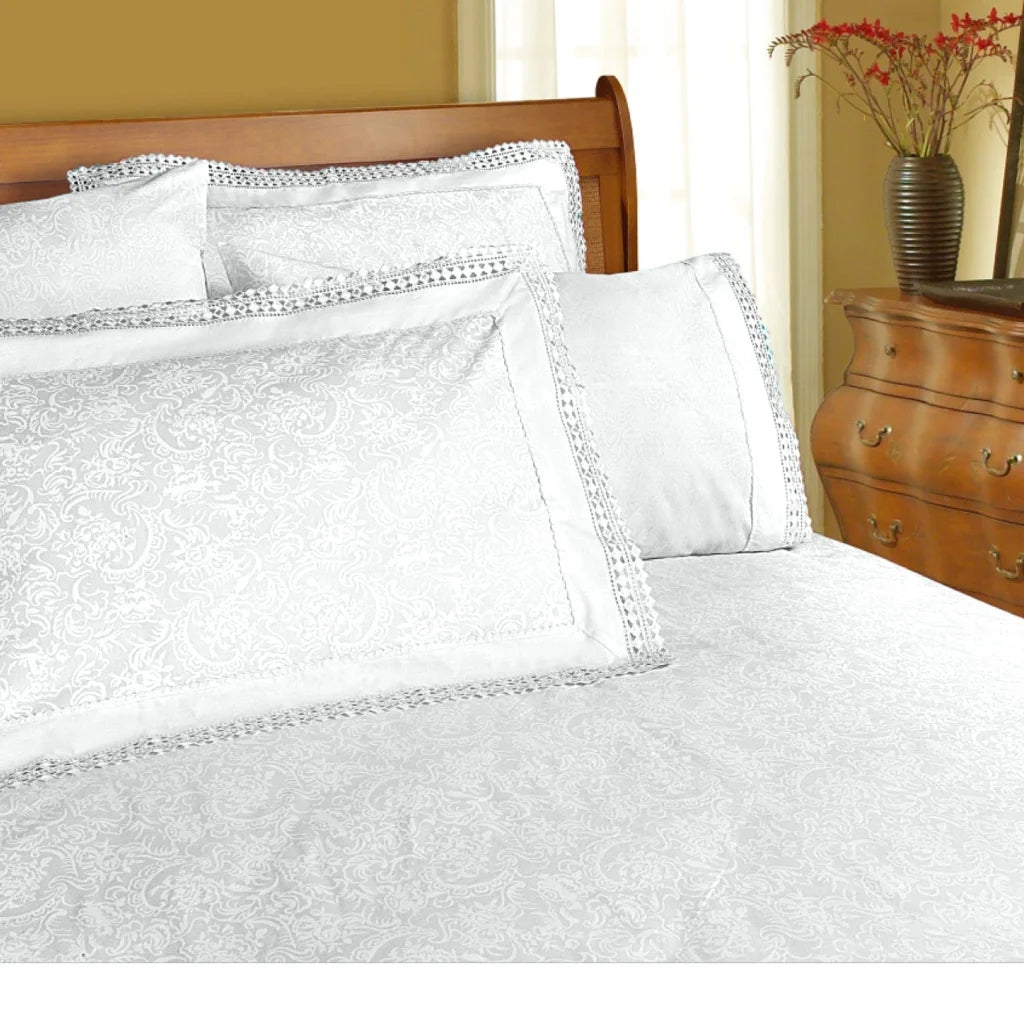 Shangri La Microfibre Machine Lace Sheet Set - White King
