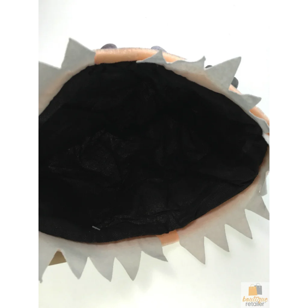 Shark hat costume with component details and storage context