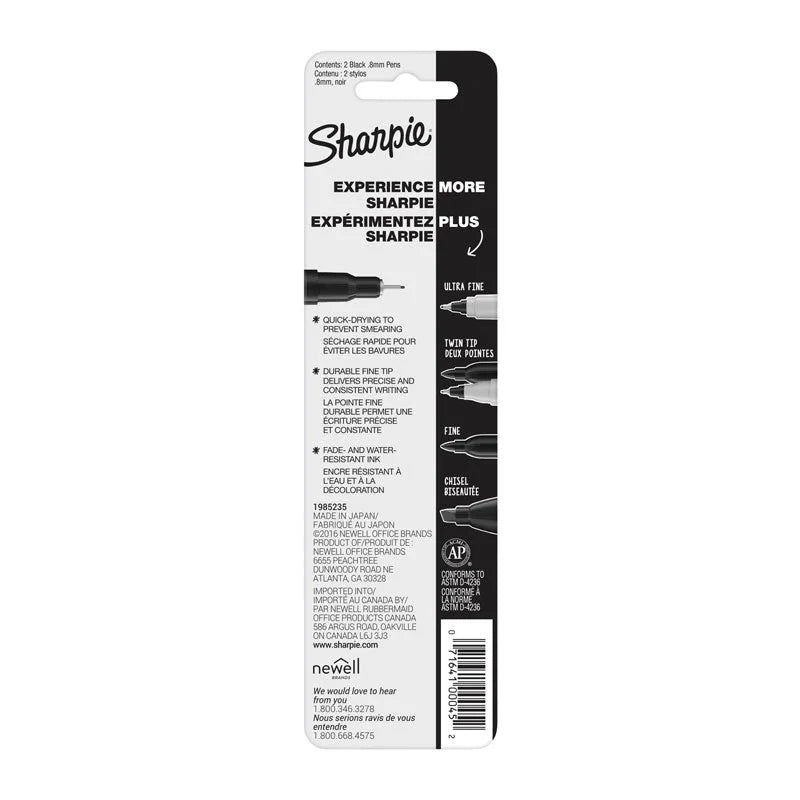 SHARPIE Pen Fine Black (Pack of 2 Box of 6)