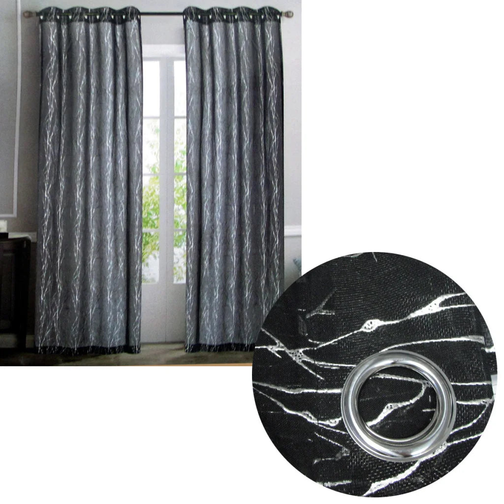 Sheer Eyelet Curtains Pair Black with Silver Foils 137 x
