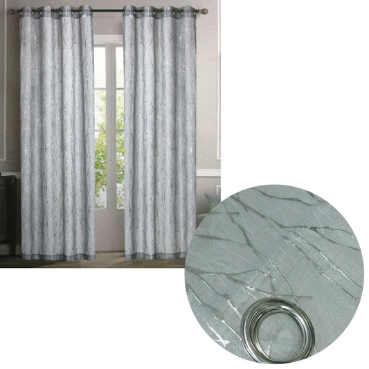 Sheer Eyelet Curtains Pair Grey with Silver Foils 137 x 213