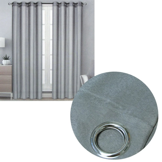 Sheer Eyelet Curtains Pair Solid Colour 137 x 213 cm - Grey