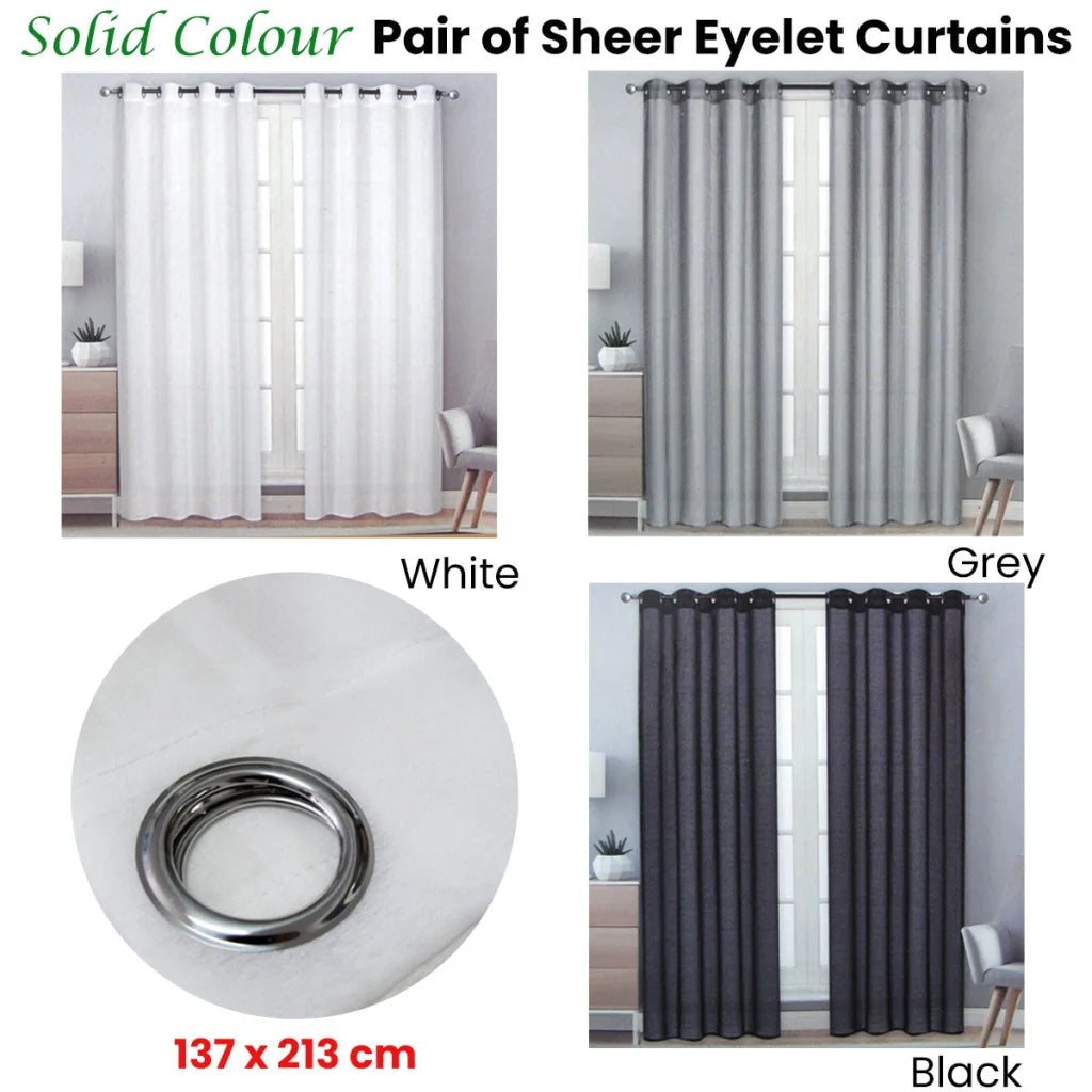 Sheer Eyelet Curtains Pair Solid Colour 137 x 213 cm