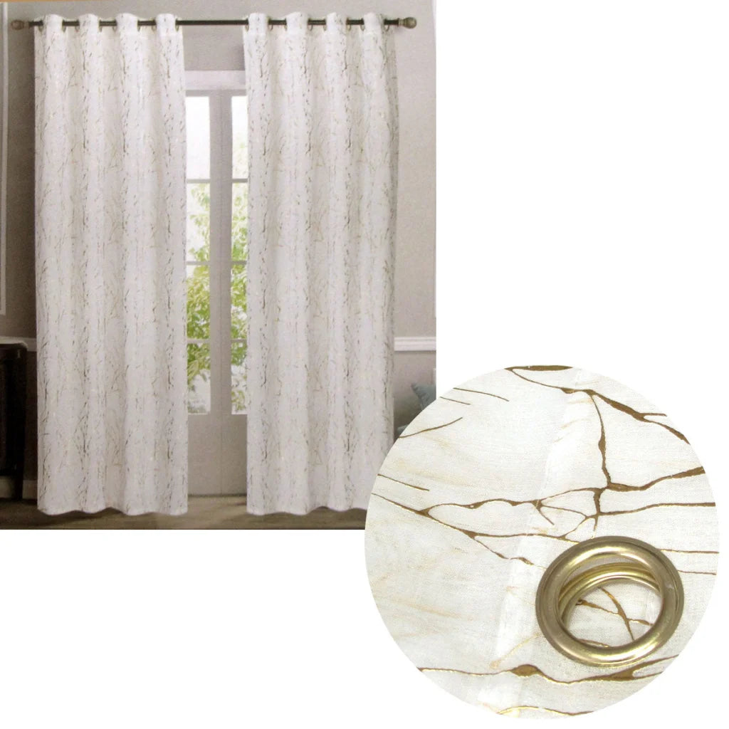 Sheer Eyelet Curtains Pair White with Gold Foils 137 x 213