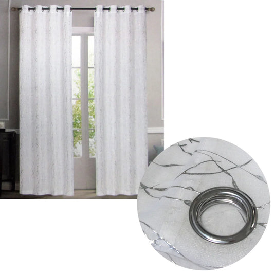 Sheer Eyelet Curtains Pair White with Silver Foils 137 x