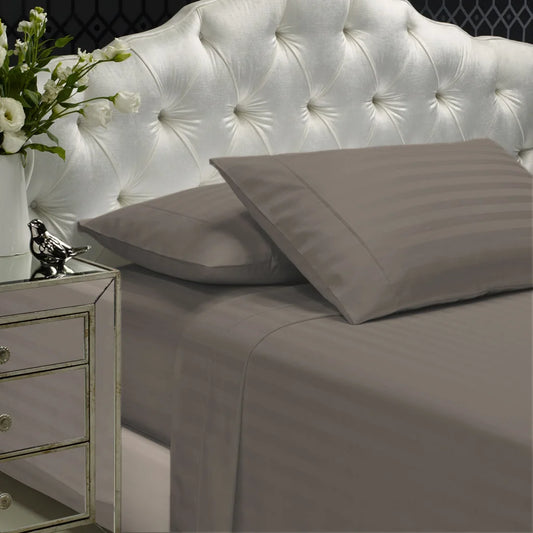 Sheet Set 1200TC Damask Stripe Cotton Blend - King Pewter - Royal Comfort