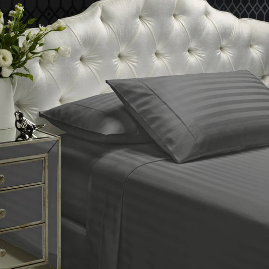 Sheet Set 1200TC Damask Stripe Cotton Blend - Queen Charcoal Grey - Royal Comfort