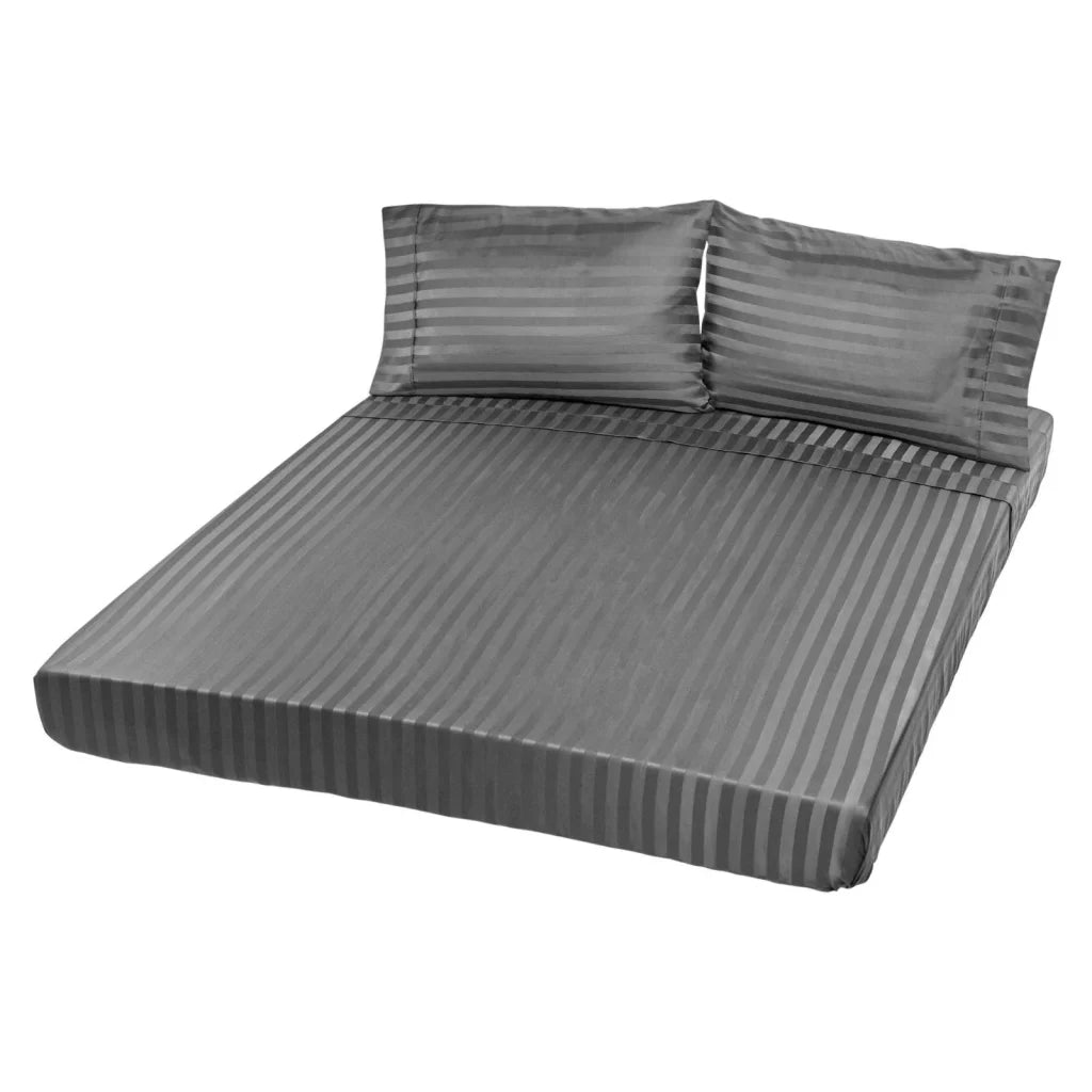 Sheet Set 1200TC Damask Stripe Cotton Blend - Queen Charcoal Grey - Royal Comfort
