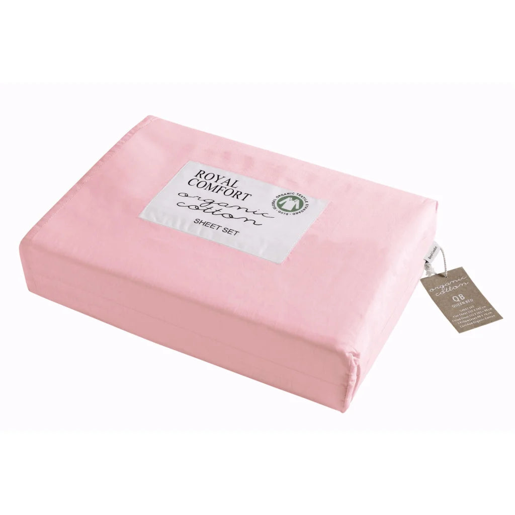 Sheet Set 250TC 100% Organic Cotton 4 Piece - King Blush - Royal Comfort