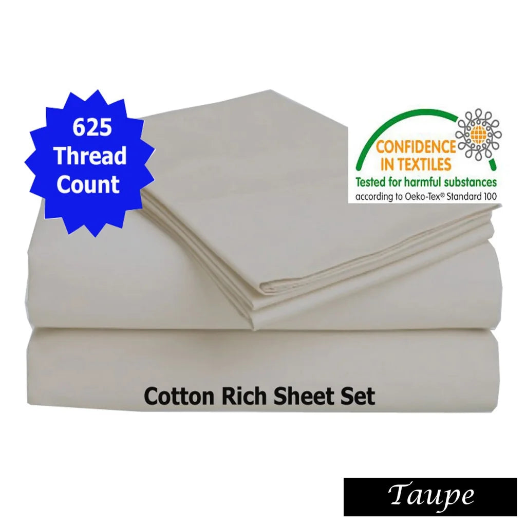 Sheet Set Accessorize 625TC Cotton Rich Queen Taupe - Home