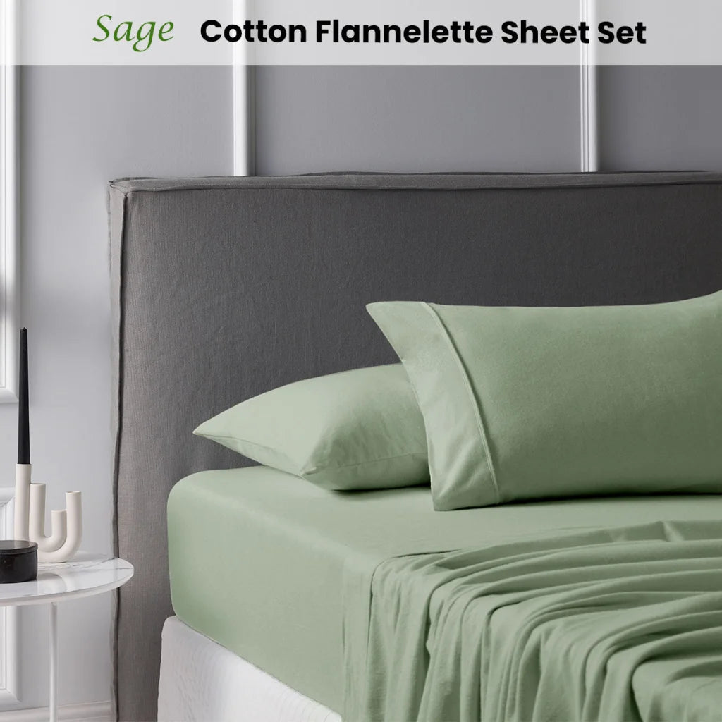 Sheet Set Accessorize Cotton Flannelette 40CM Wall - Sage