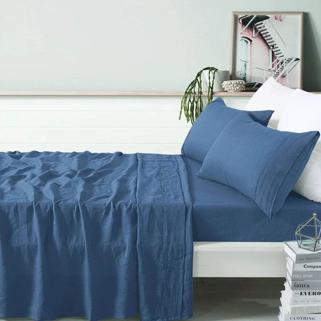 Sheet Set King Vintage Design Homewares 100% Brilliant Blue