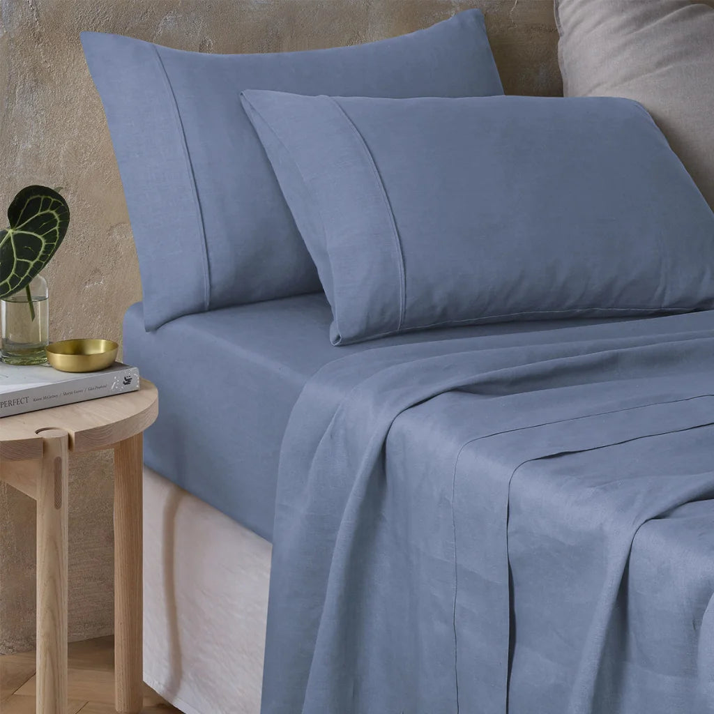 Sheet Set Queen Vintage Design Homewares Sky Blue 100% Hemp