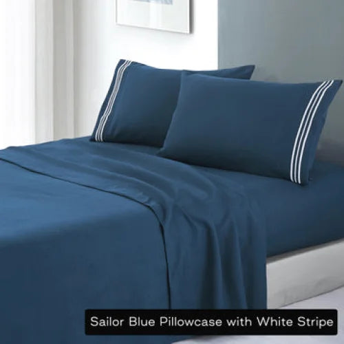 Sheet Set Soft Microfibre Embroidered Stripe King Single Sailor