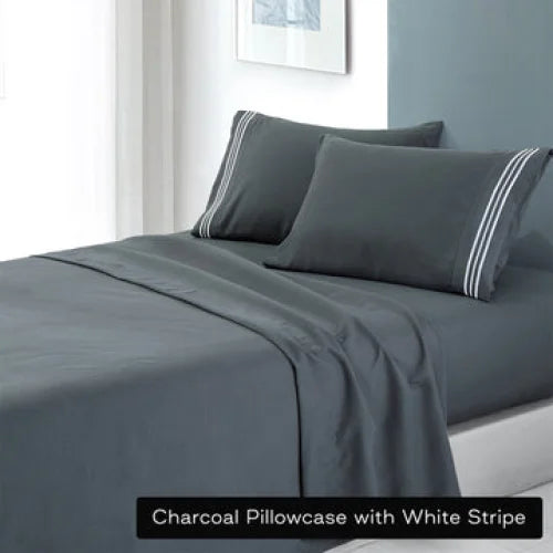 Sheet Set Soft Microfibre Embroidered Stripe Single