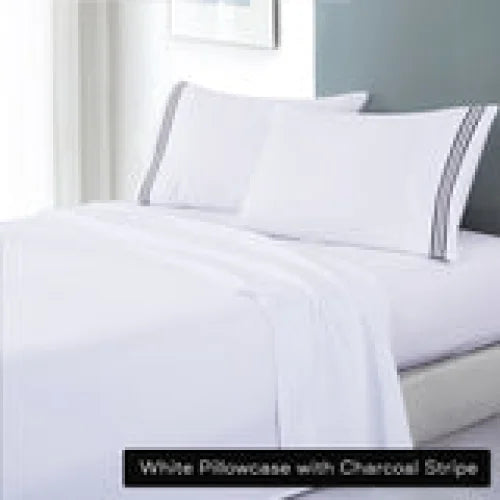 Sheet Set Soft Microfibre Embroidered Stripe Single White