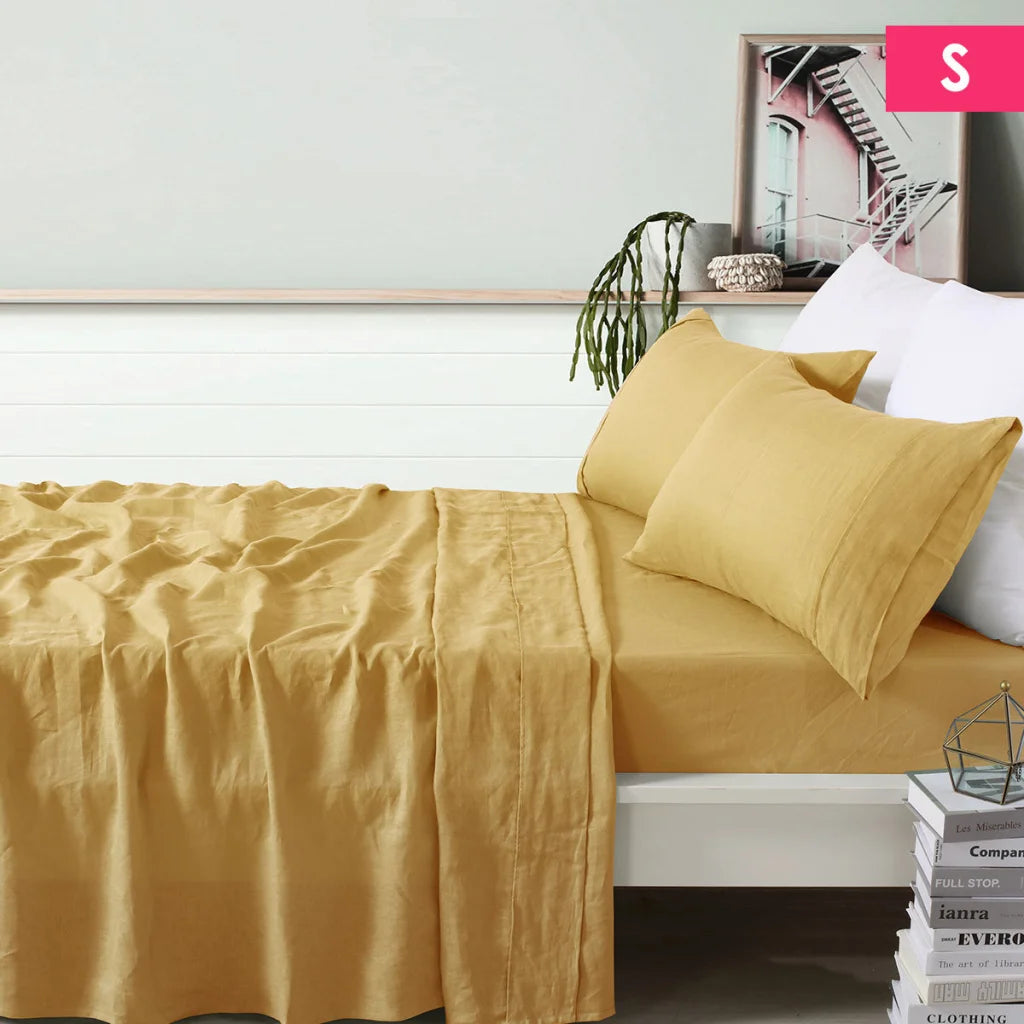 Sheet Set Vintage Design Homewares 100% Ochre - Single