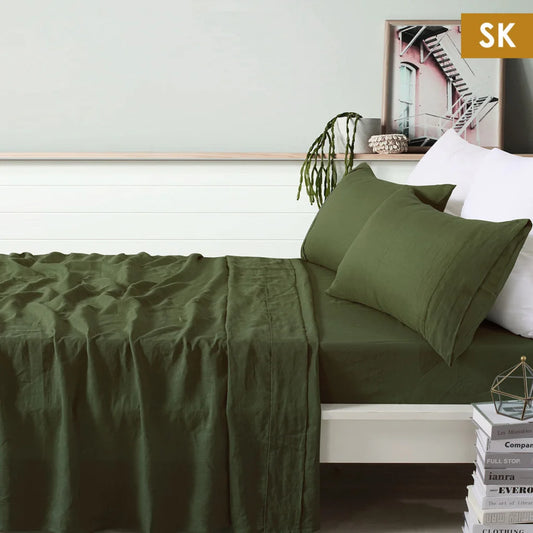 Sheet Set Vintage Design Homewares 100% Olive - Super King