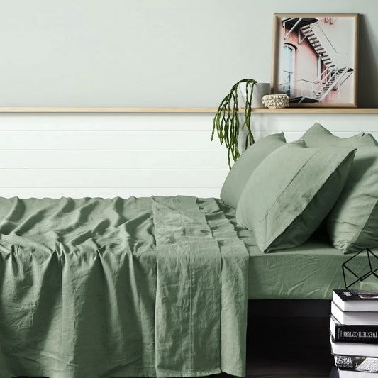 Sheet Set Vintage Design Homewares 100% Sage - Super King