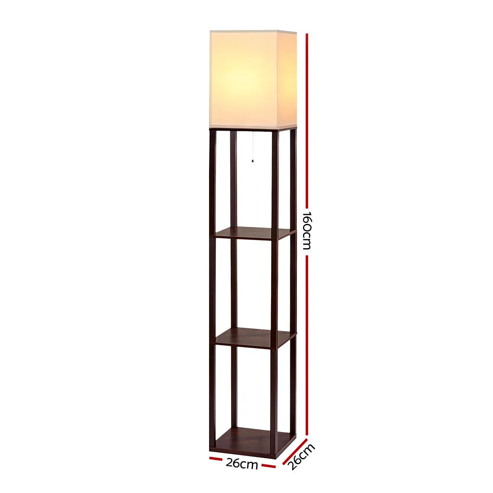 Shelf Floor Lamp Vintage Wood Reading Light Storage