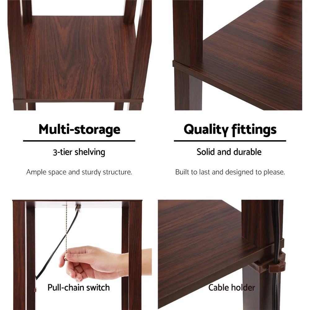 Shelf Floor Lamp Vintage Wood Reading Light Storage