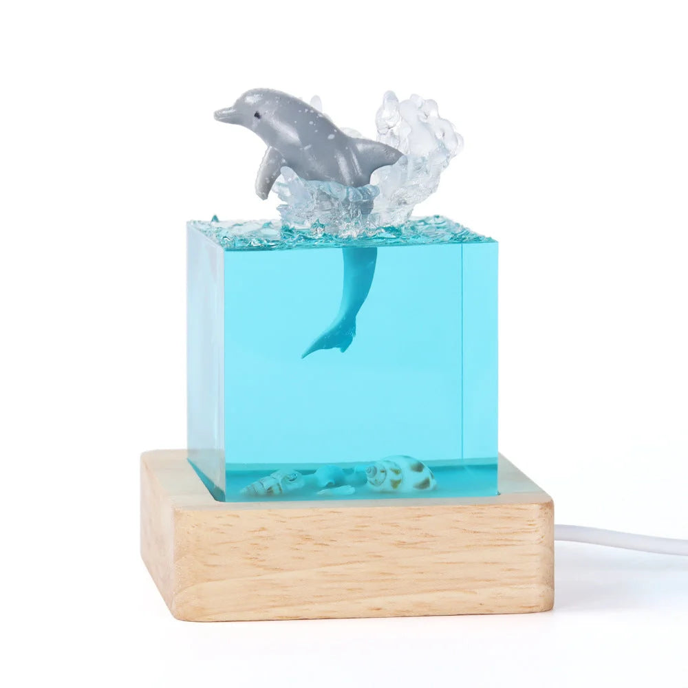 Shell Dolphin Jumping Handcrafted Ocean Resin Whale Night