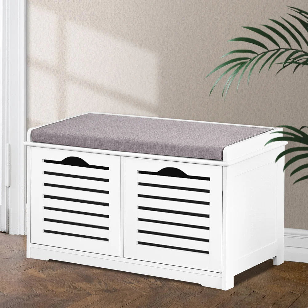 Shoe Bench with Drawers - White & Grey - Living Room