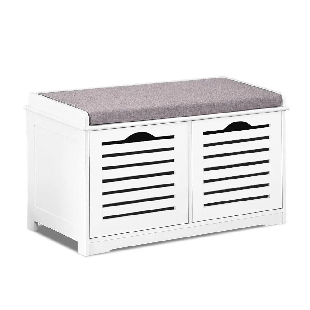 Shoe Bench with Drawers - White & Grey - Living Room