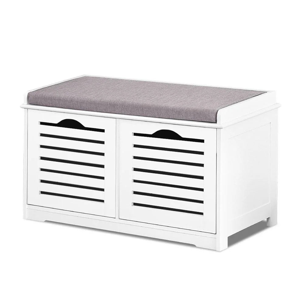 Shoe Bench with Drawers - White & Grey - Living Room