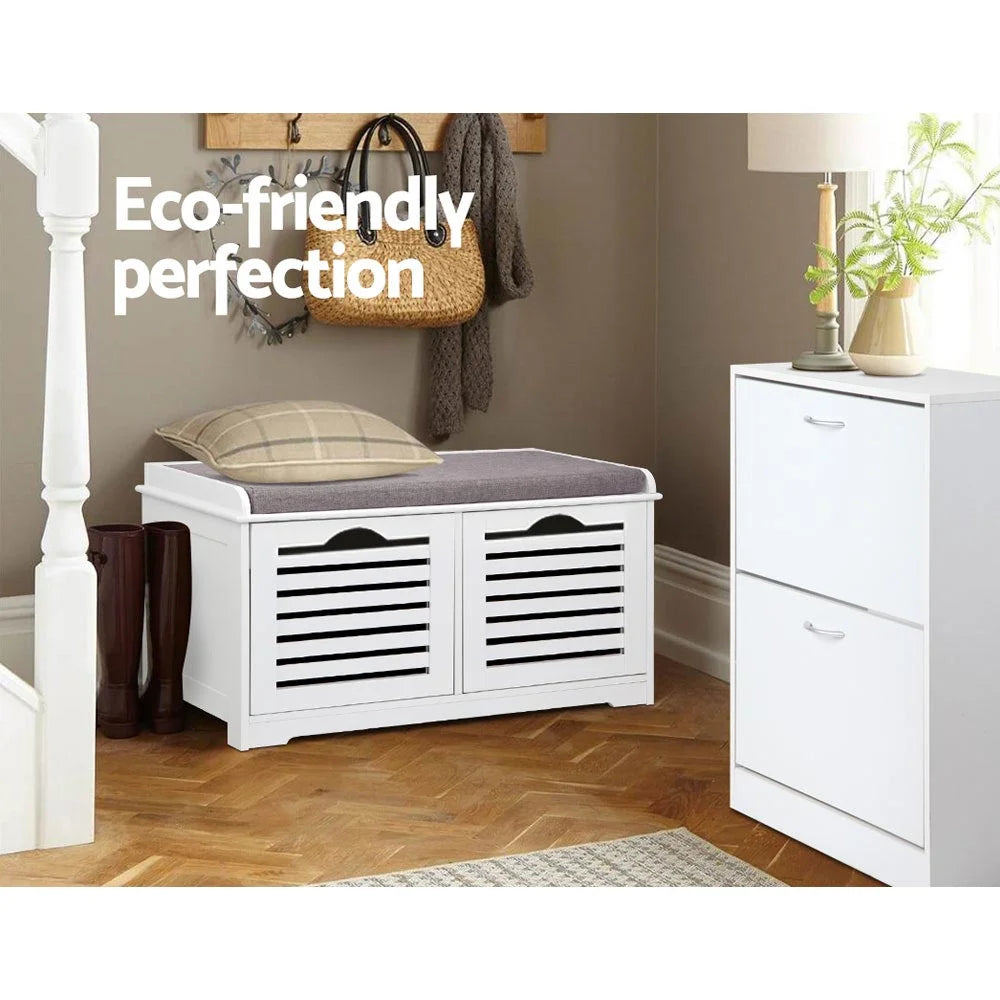 Shoe Bench with Drawers - White & Grey - Living Room