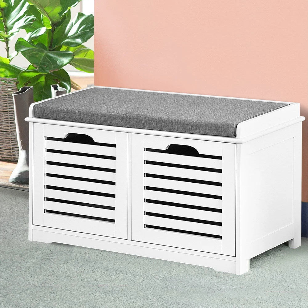 Shoe Bench with Drawers - White & Grey - Living Room