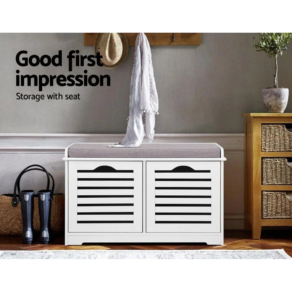 Shoe Bench with Drawers - White & Grey - Living Room