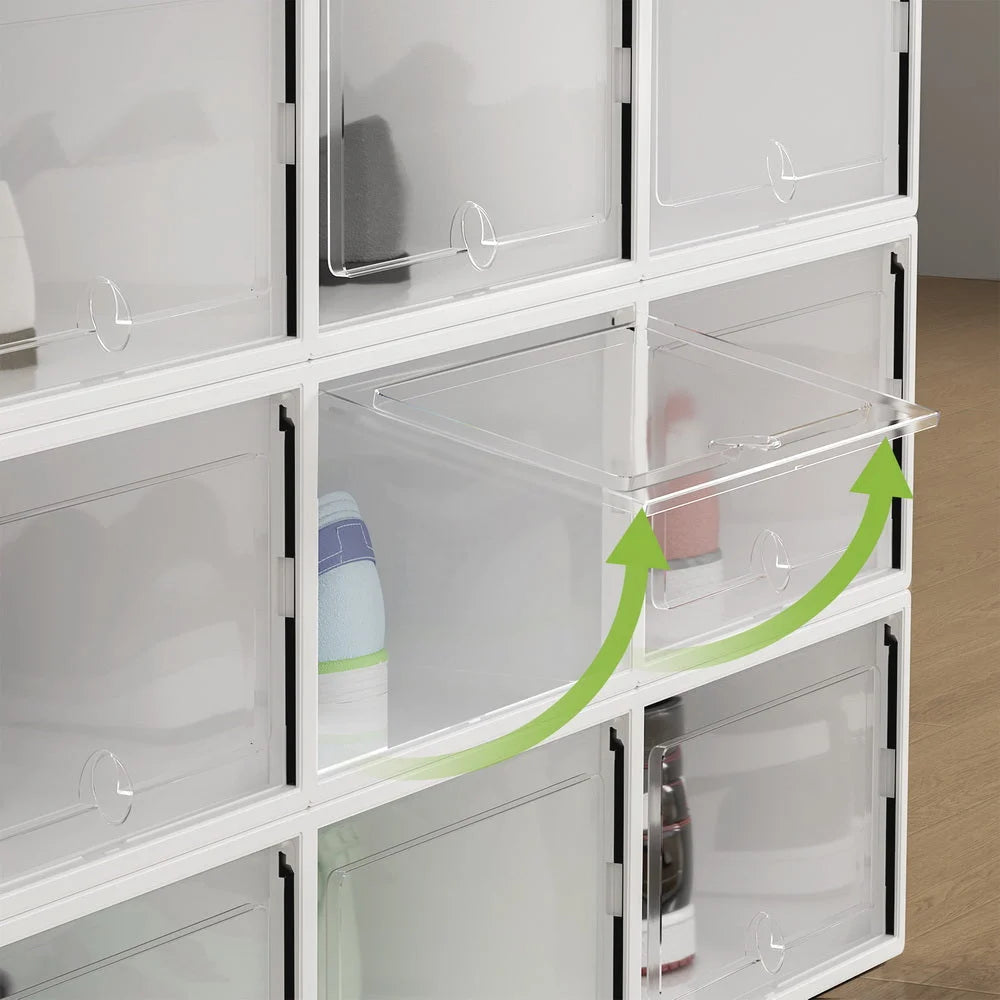 White plastic storage cabinet with drawer storage and cupboard doors