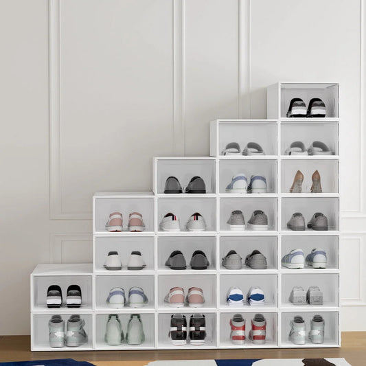 White plastic storage cabinet with multiple compartments and lock mechanism