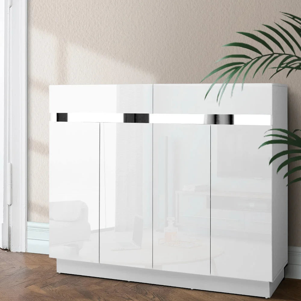Shoe Cabinet 120cm High Gloss Storage Rack Cupboard White