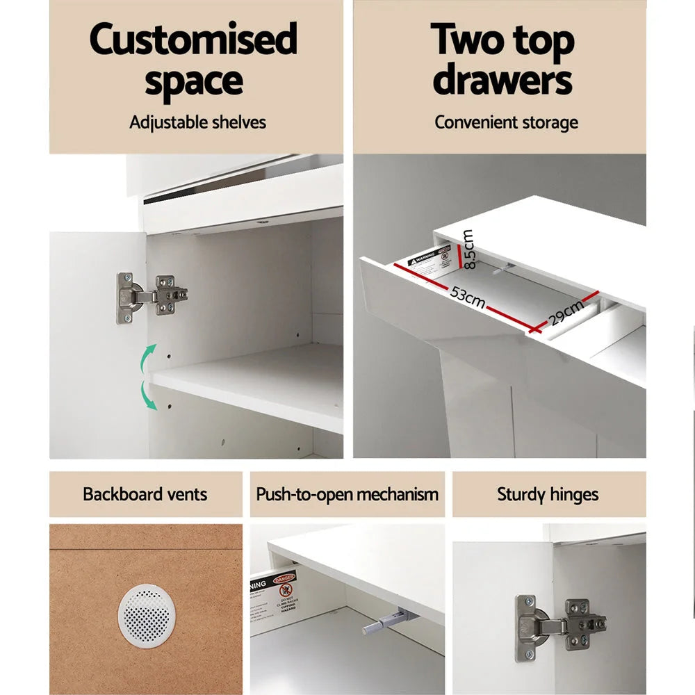 Shoe Cabinet 120cm High Gloss Storage Rack Cupboard White