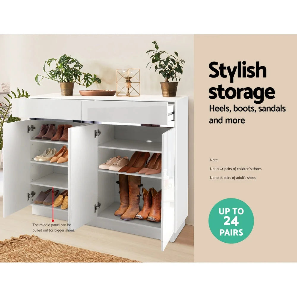 Shoe Cabinet 120cm High Gloss Storage Rack Cupboard White
