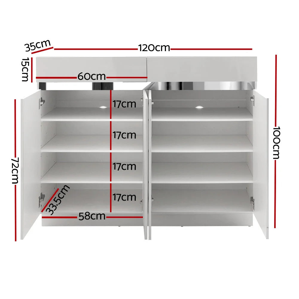 Shoe Cabinet 120cm High Gloss Storage Rack Cupboard White