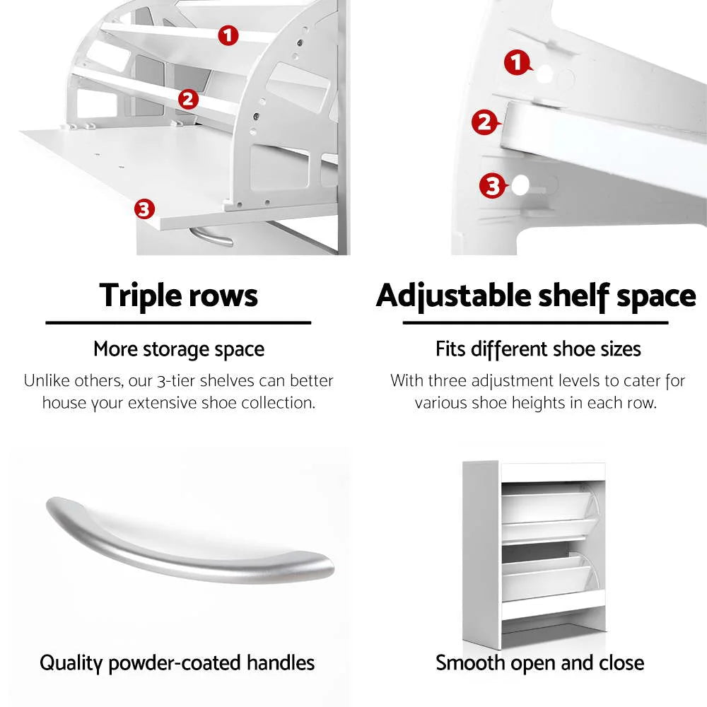 White shoe cabinet with side profile shown