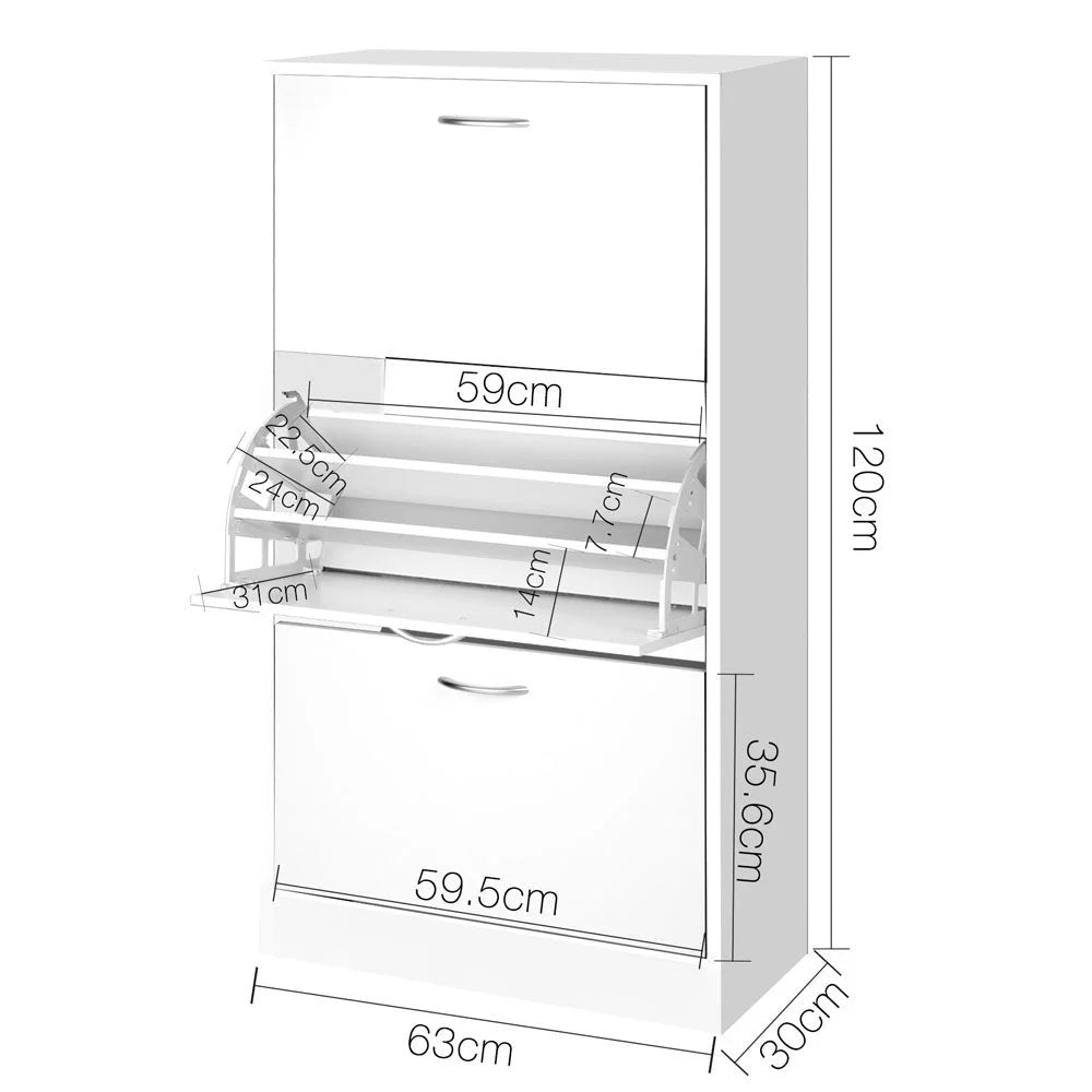 Shoe Cabinet 3-Tier White - Artiss