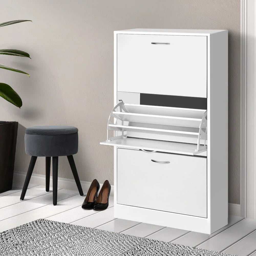 Shoe Cabinet 3-Tier White - Artiss