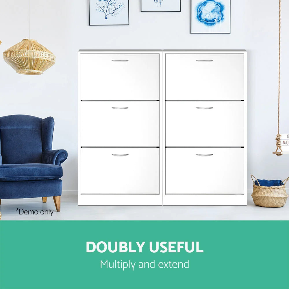 Shoe Cabinet 3-Tier White - Artiss