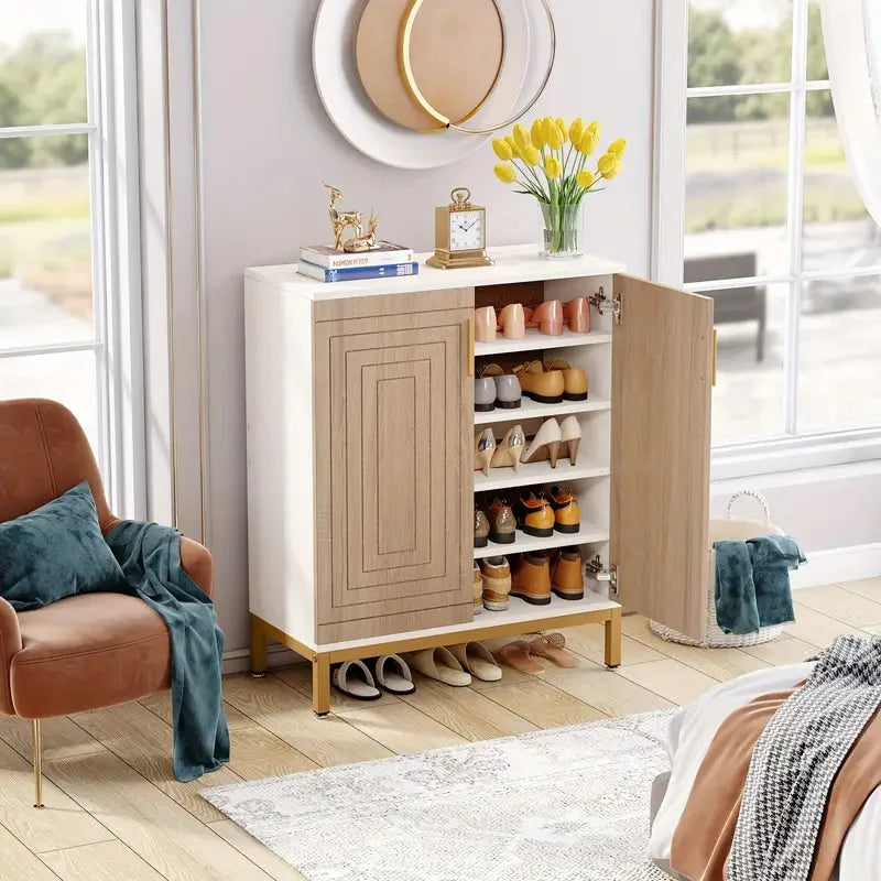 Shoe Cabinet 5-Tier with Geometric Pattern Doors