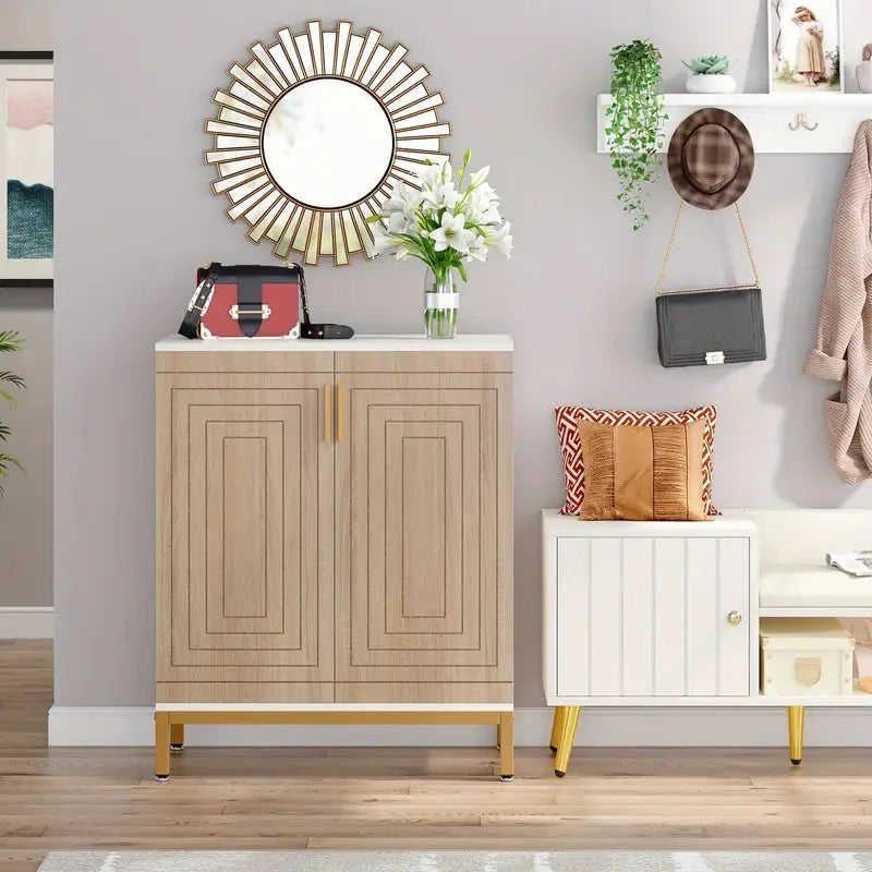 Shoe Cabinet 5-Tier with Geometric Pattern Doors