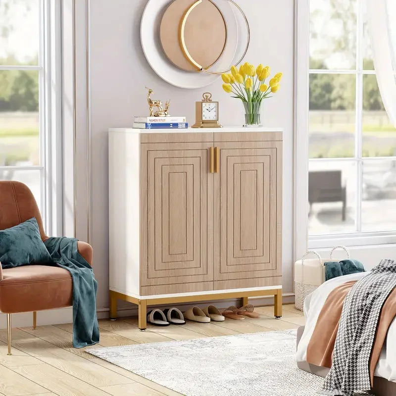 Shoe Cabinet 5-Tier with Geometric Pattern Doors