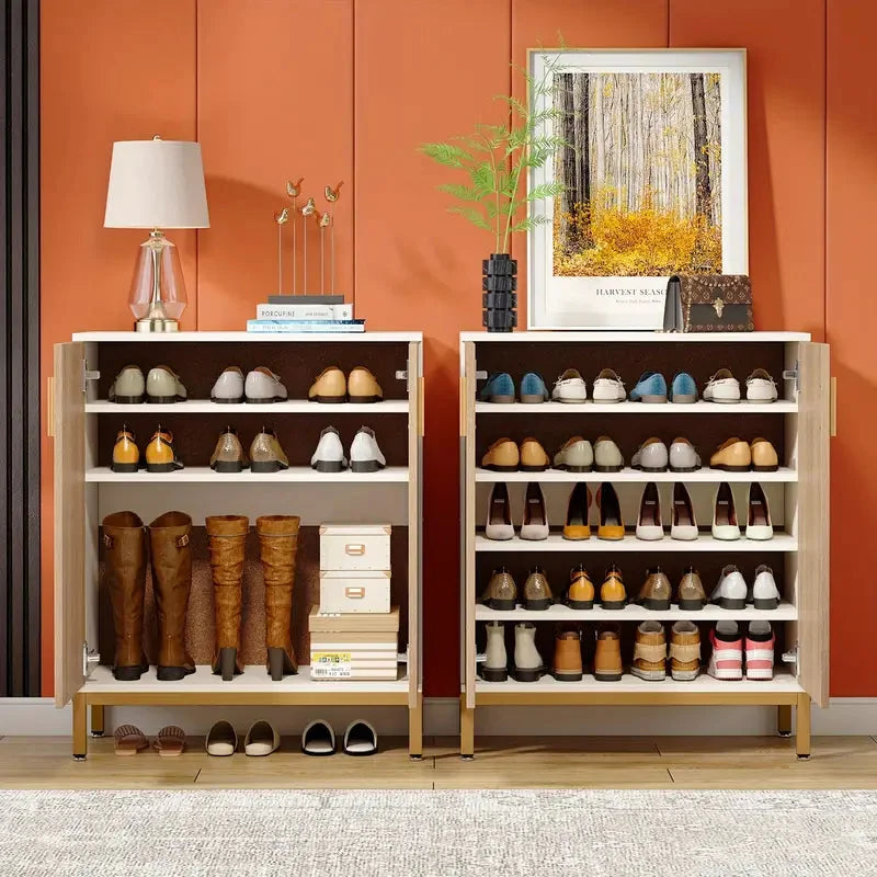 Shoe Cabinet 5-Tier with Geometric Pattern Doors