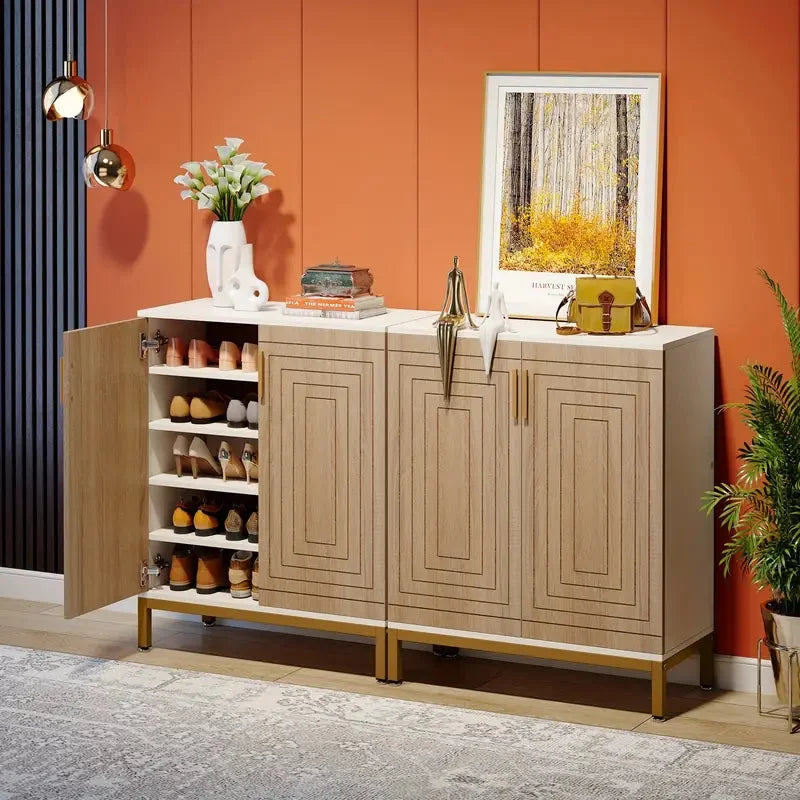 Shoe Cabinet 5-Tier with Geometric Pattern Doors