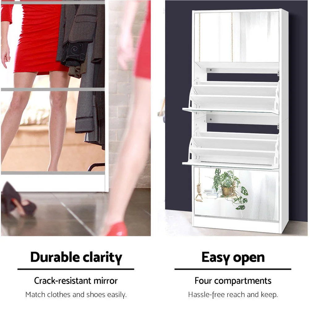 Shoe Cabinet Mirror Storage Rack Organiser 60 Pairs