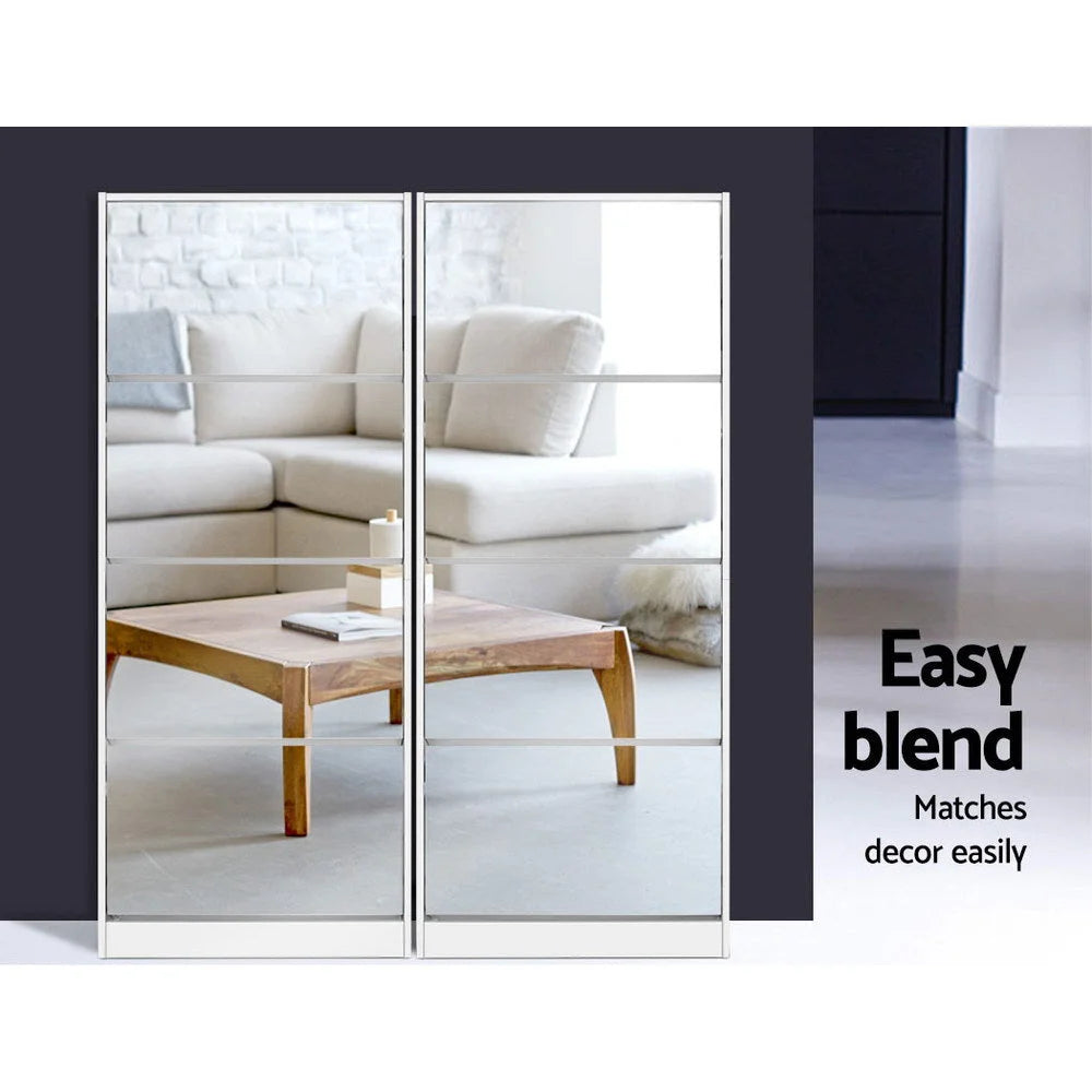 Shoe Cabinet Mirror Storage Rack Organiser 60 Pairs