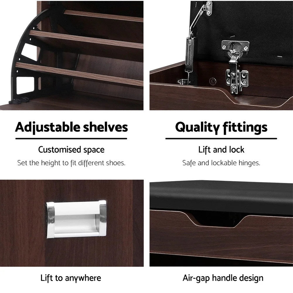 Storage cabinet with shoe organizer bench stool pairs